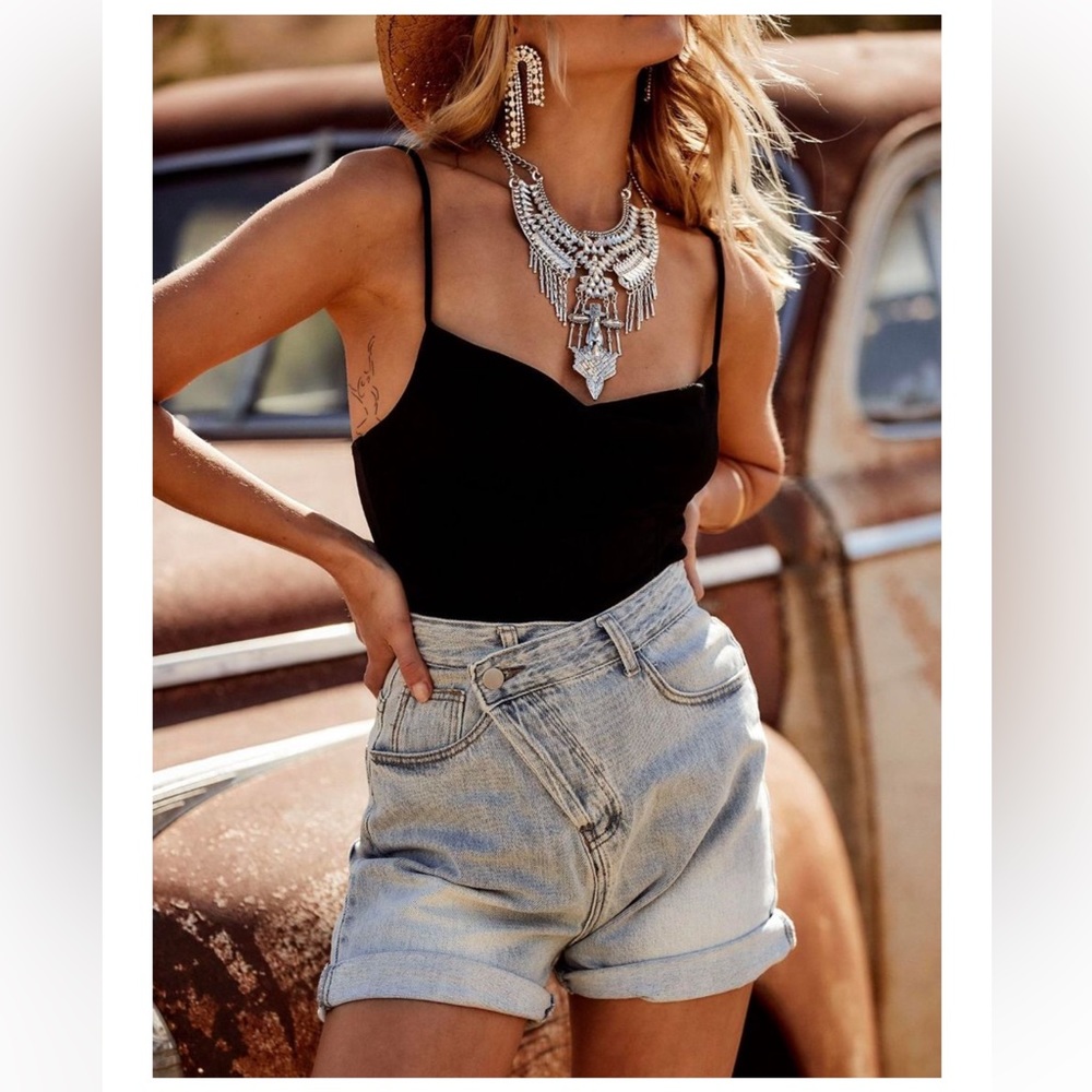 12th Tribe asymmetric waist jean shorts